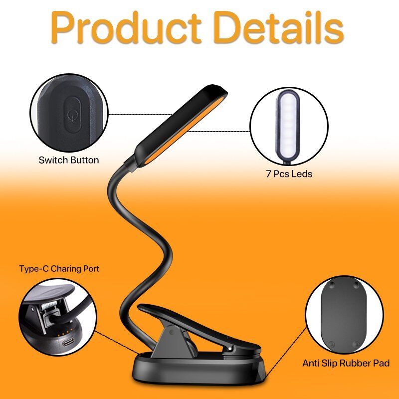 1W 80lm Healthy No Blue Light Amber Reading Light - Image 3